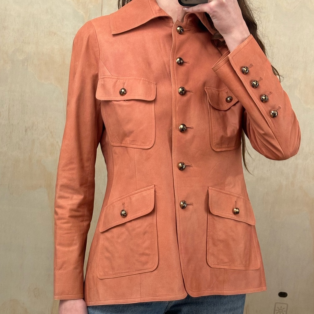 CHANEL Pink Leather Jacket, Size FR 42